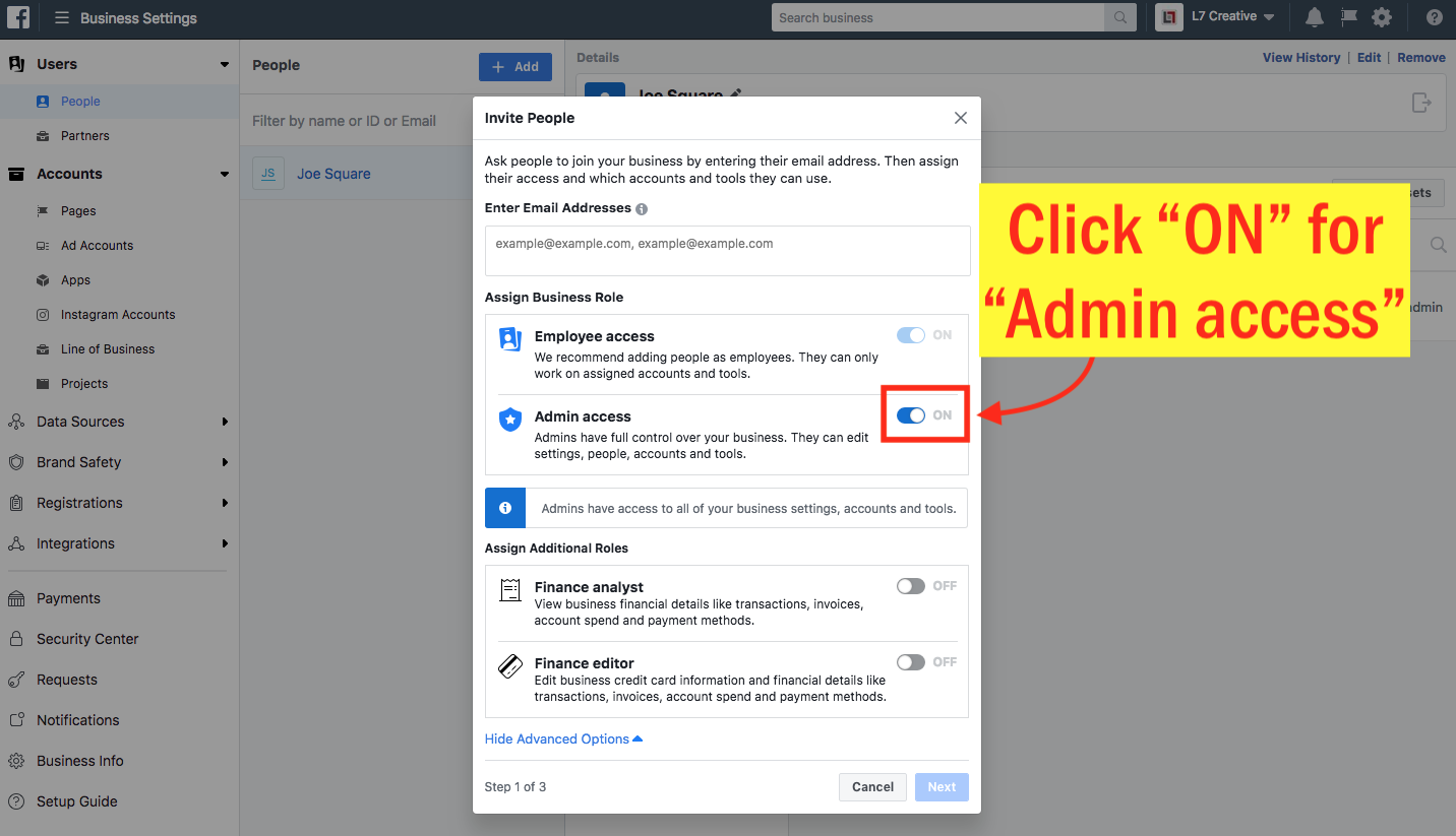 Add an Admin to Your Facebook Ad Account - Step 6 Screenshot