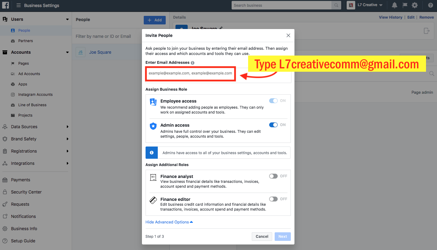 Add an Admin to Your Facebook Ad Account - Step 5 Screenshot