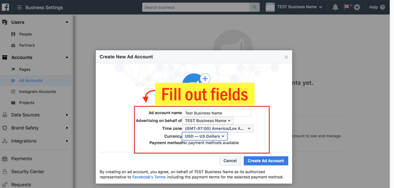 Create a Facebook Ad Account - Step 5 Screenshot
