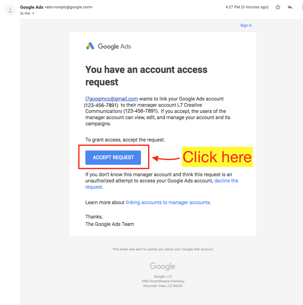 Accept Google Ads Link Request - Step 3 Screenshot