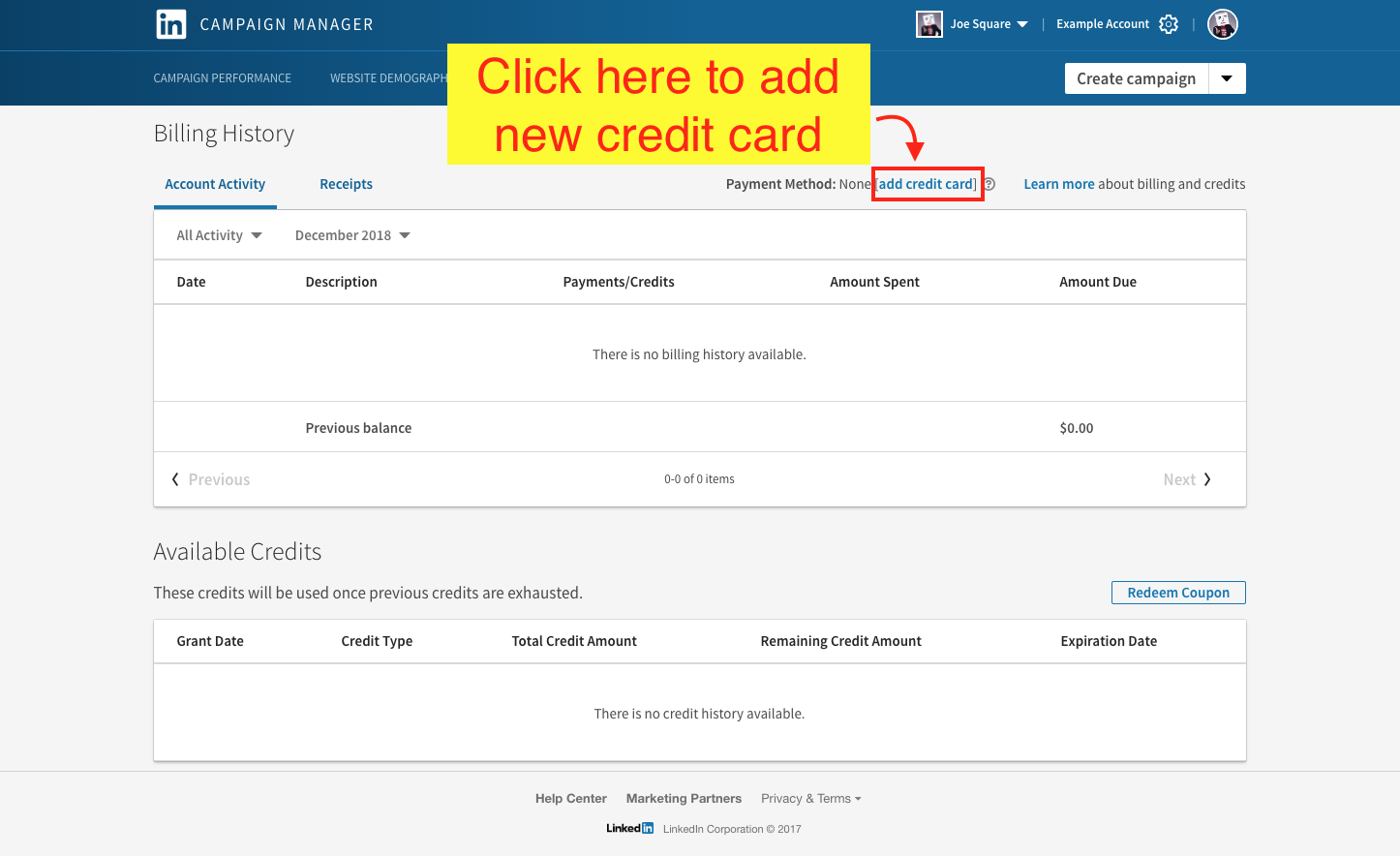 Edit, View, or Add LinkedIn Ads Payment Info - Step 5 Screenshot