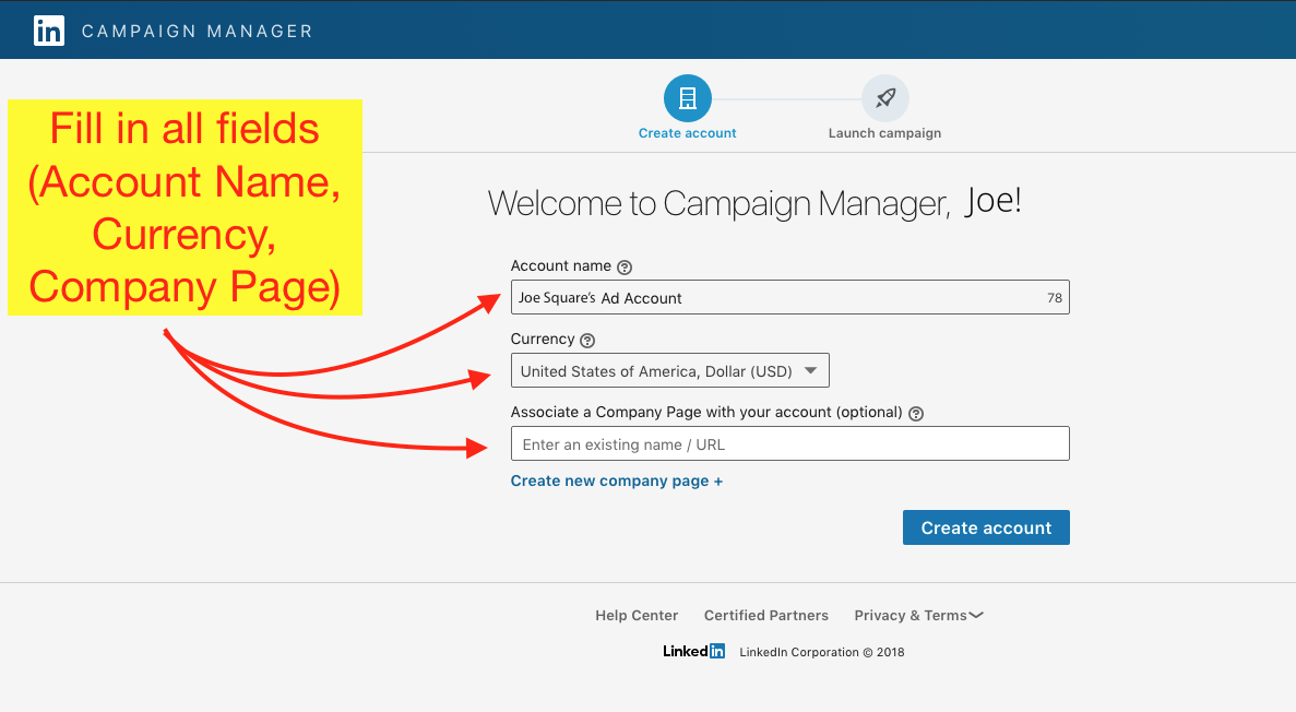 How to Create a LinkedIn Ad Account - Step 5 Screenshot