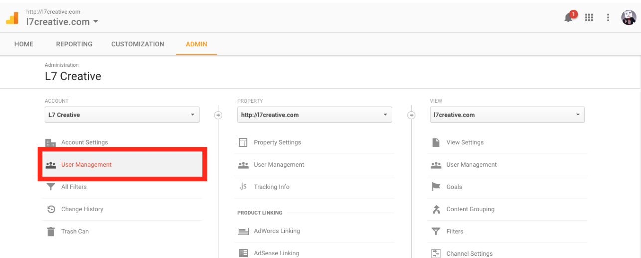 How to Add a Google Analytics User Step 3 Screenshot