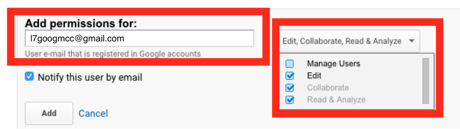 How to Add a Google Analytics User Step 4 Screenshot