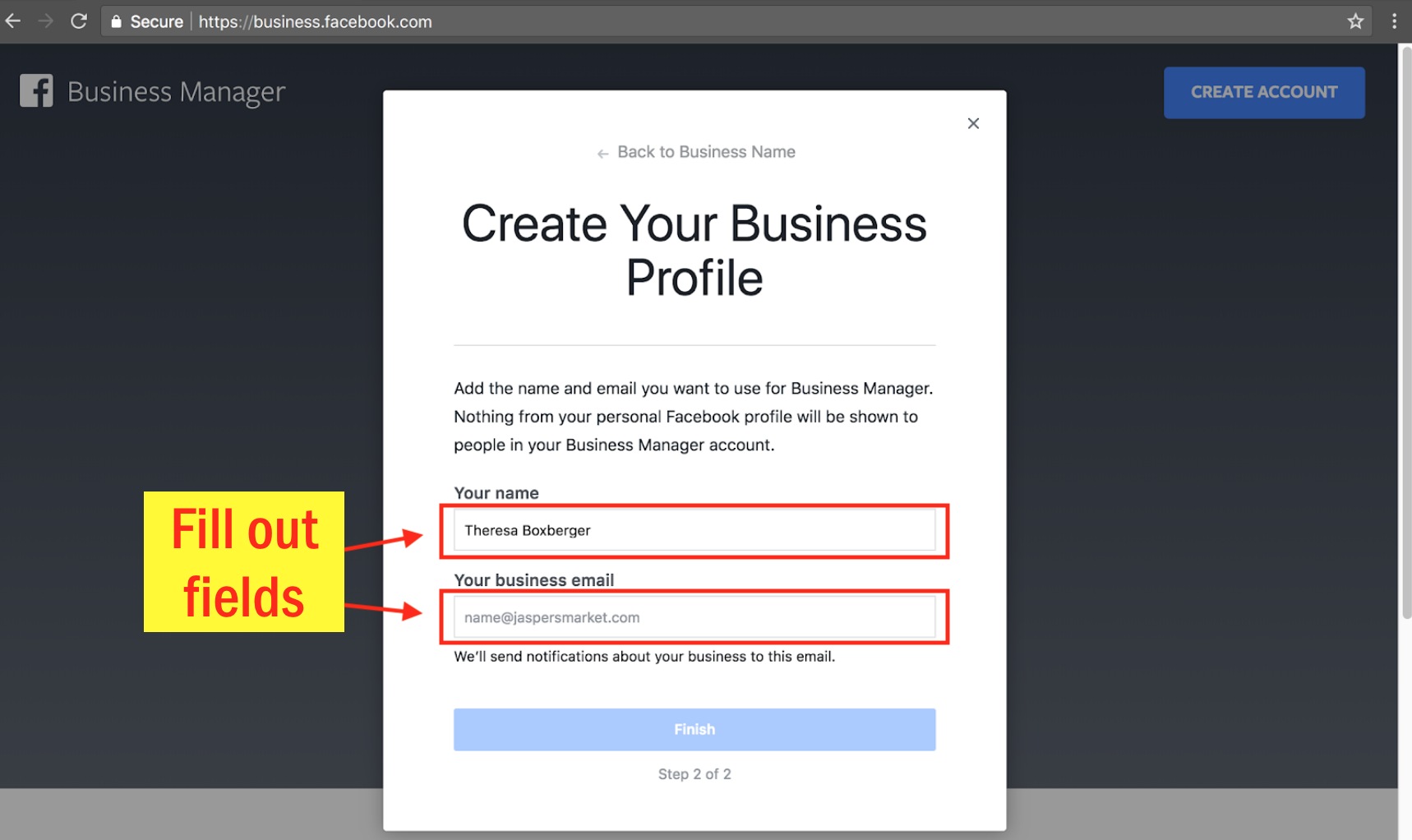 Sign Up for Facebook Business Manager - Step 5 Screenshot