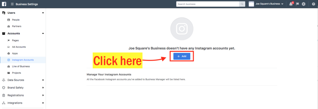 Assign an Instagram Account to an Facebook Ad Account Step 4 Screenshot
